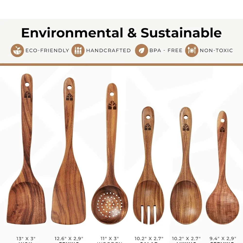 New Wooden Cooking Utensils, Spoons, Spatula Set 6 Pc, Brown, BUY NOW ONLY